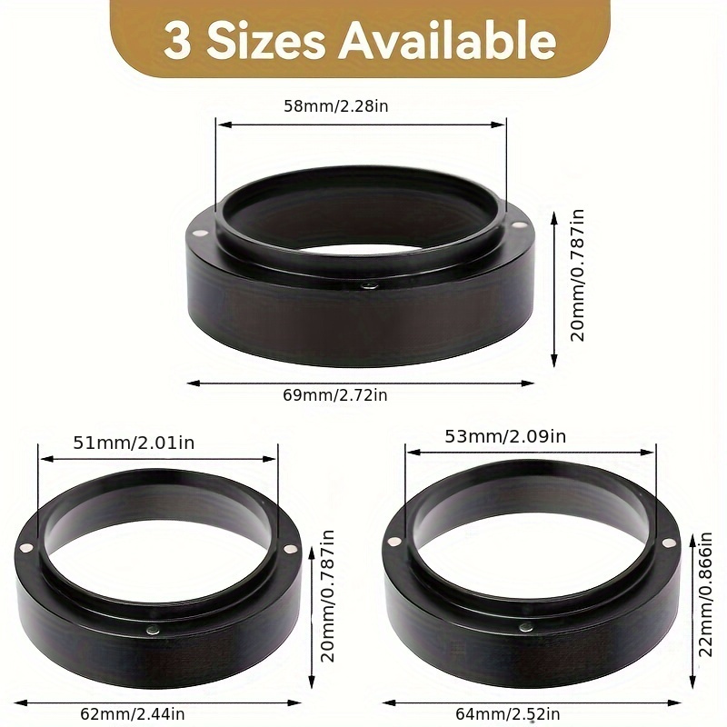 coffee dosing ring in 51 53 58mm sizes with magnetic espresso dosing funnel lightweight aluminum golden espresso dosing funnel coffee machine handle dosing ring to prevent splashing details 1