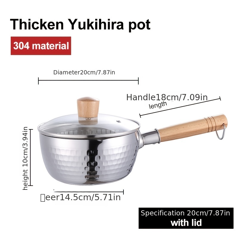 Yukihira Stainless Steel Flat Pan - Japanese-style Non-stick Soup Pot With  Cover, 304 Milk Pot, Food Supplement Pan, Instant Noodle Pot, Wooden Detachable  Handle Cook Pot - - Temu