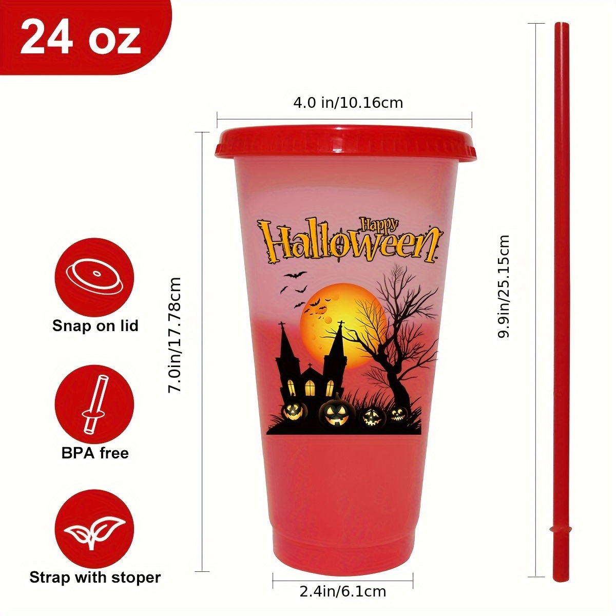 Halloween Reusable Plastic Cups With Lids And Straws Large - Temu