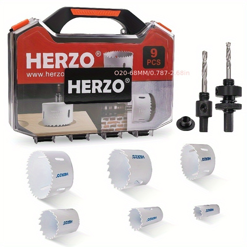 Image of Herzo Hole Opener Kit 20-68mm Cutting Set Kit Tools Wood Metal Alloys Circular Round With Case