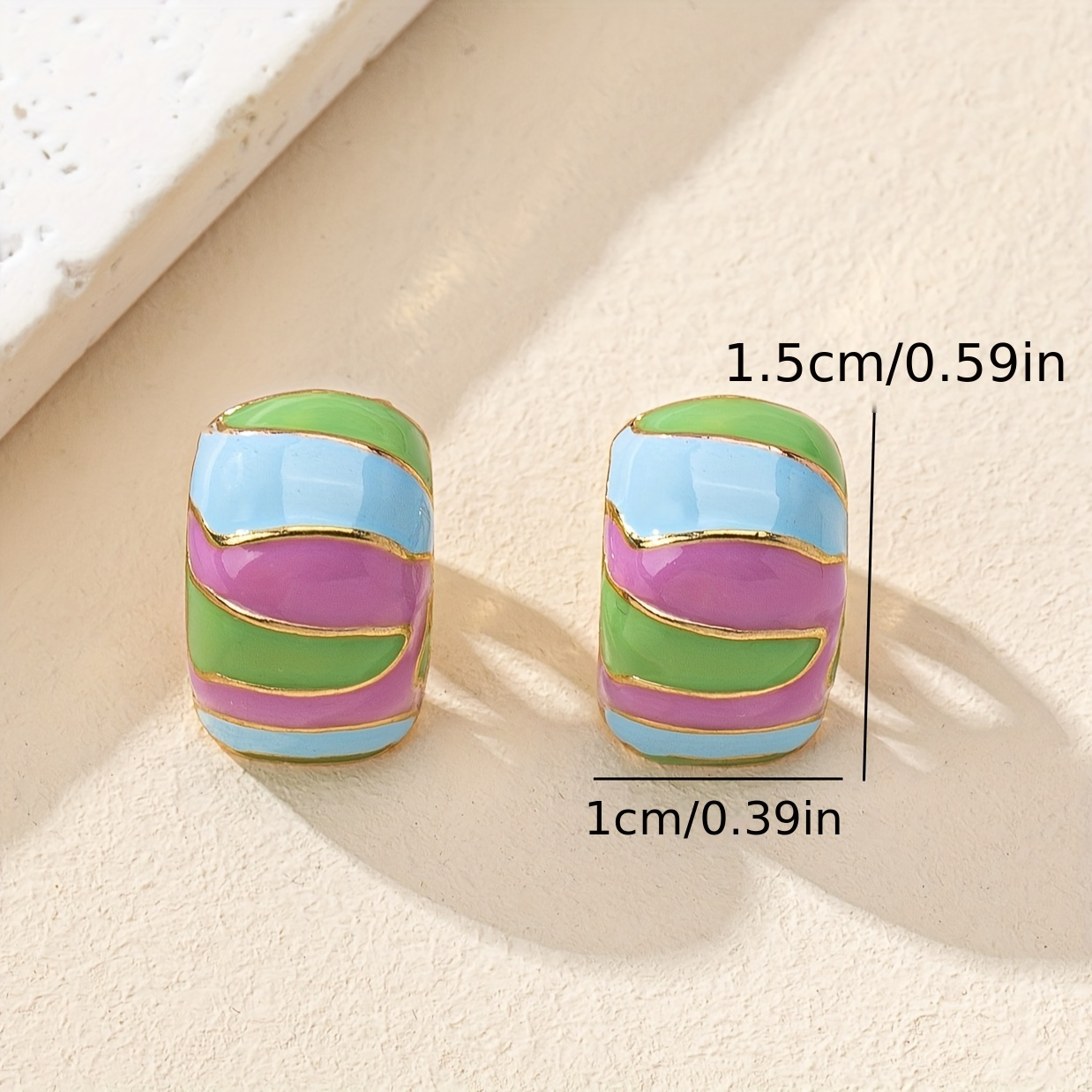 Sweet Elegant Multicolor Enamel Hoop Earrings, Holiday Style