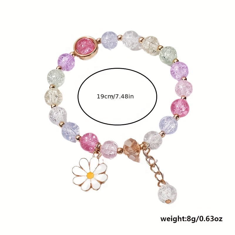 Girl's Cracked Glass Beaded Flowers Daisy Bracelets - Temu