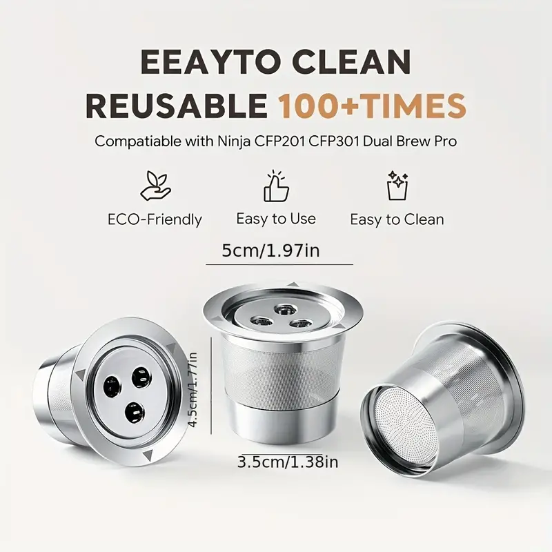 Stainless Steel Reusable K Cups Compatible with Ninja Dual Coffee Maker,  Upgraded K Cups Reusable Coffee Pods, Permanent K Cups Coffee Filters Fit