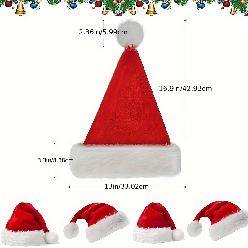 4pcs Festive Santa Hats - Red & Plush Christmas Party Hats with Fluffy Pom-Poms, Perfect for Holiday Celebrations, Adult Holiday Accessories, Christmas Party Decorations, Christmas Hat, Funny Hat Christmas, New Year