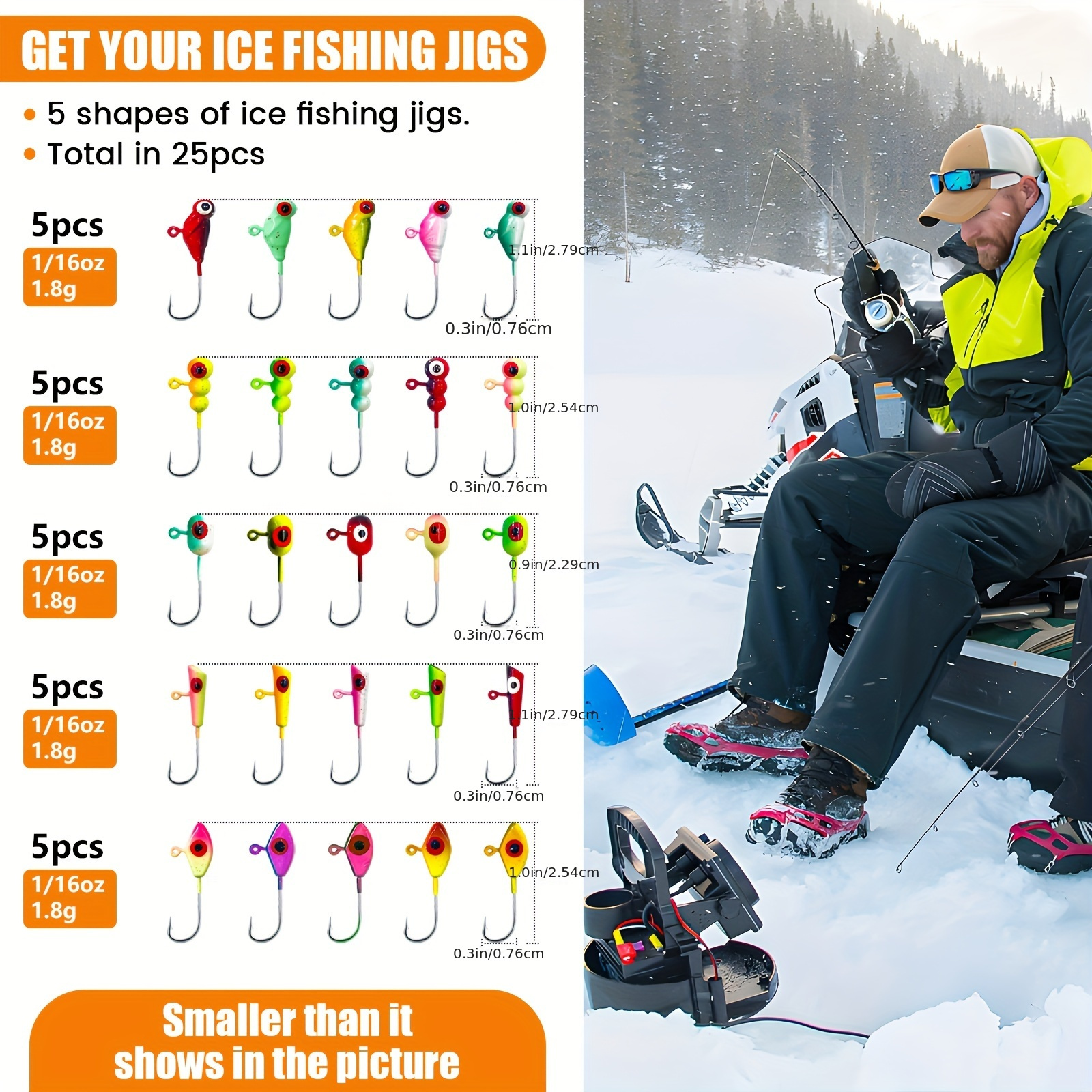 Ice Fishing Jig Heads Hooks Kit Different Shapes Jig Heads - Temu