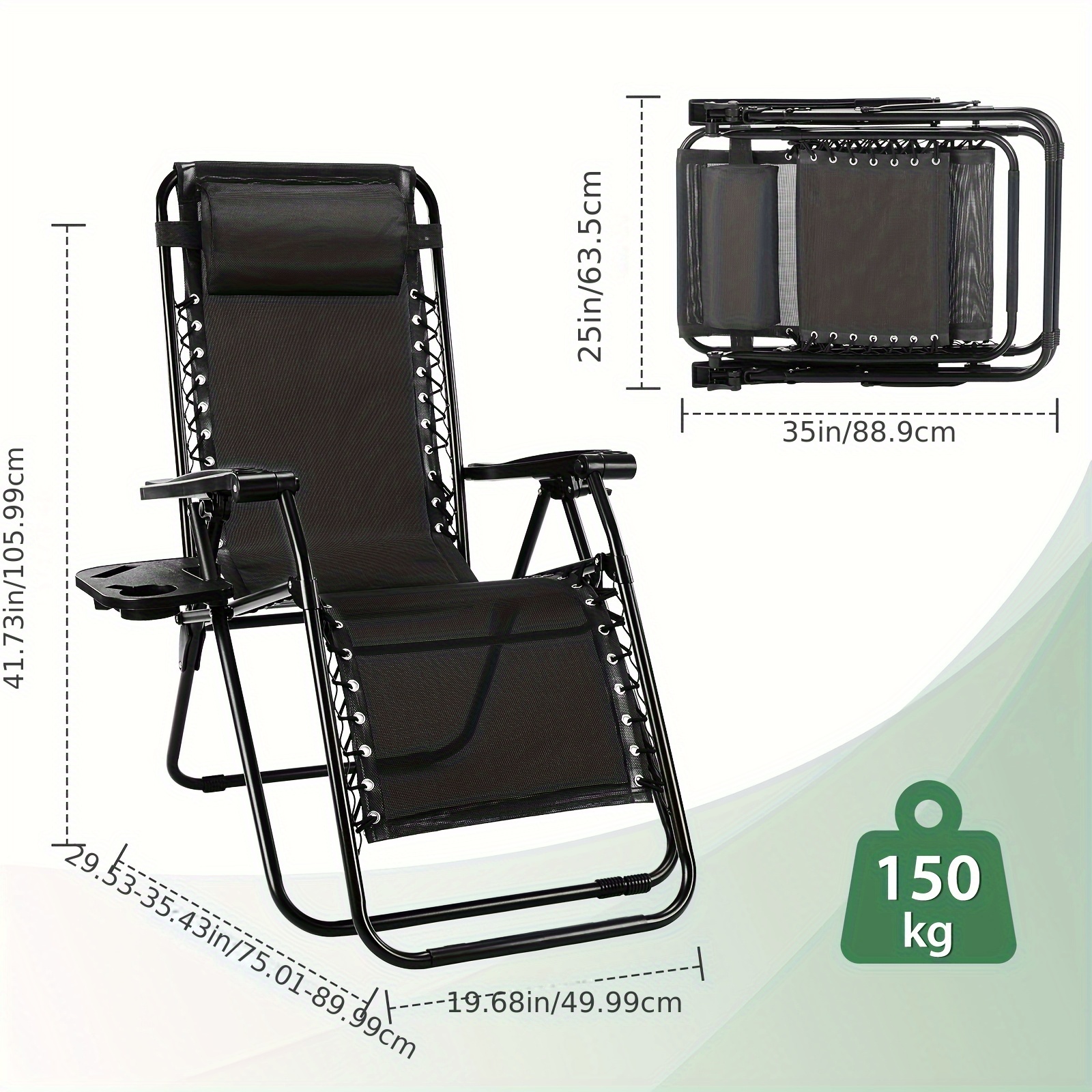 Portable Recliner Chair Set – Zero Gravity Folding Lounge Chair with Cup Holder Tray & Adjustable Pillow for Camping, Beach, Patio, Poolside, Garden & Backyard — Zaynora Luxury Marketplace