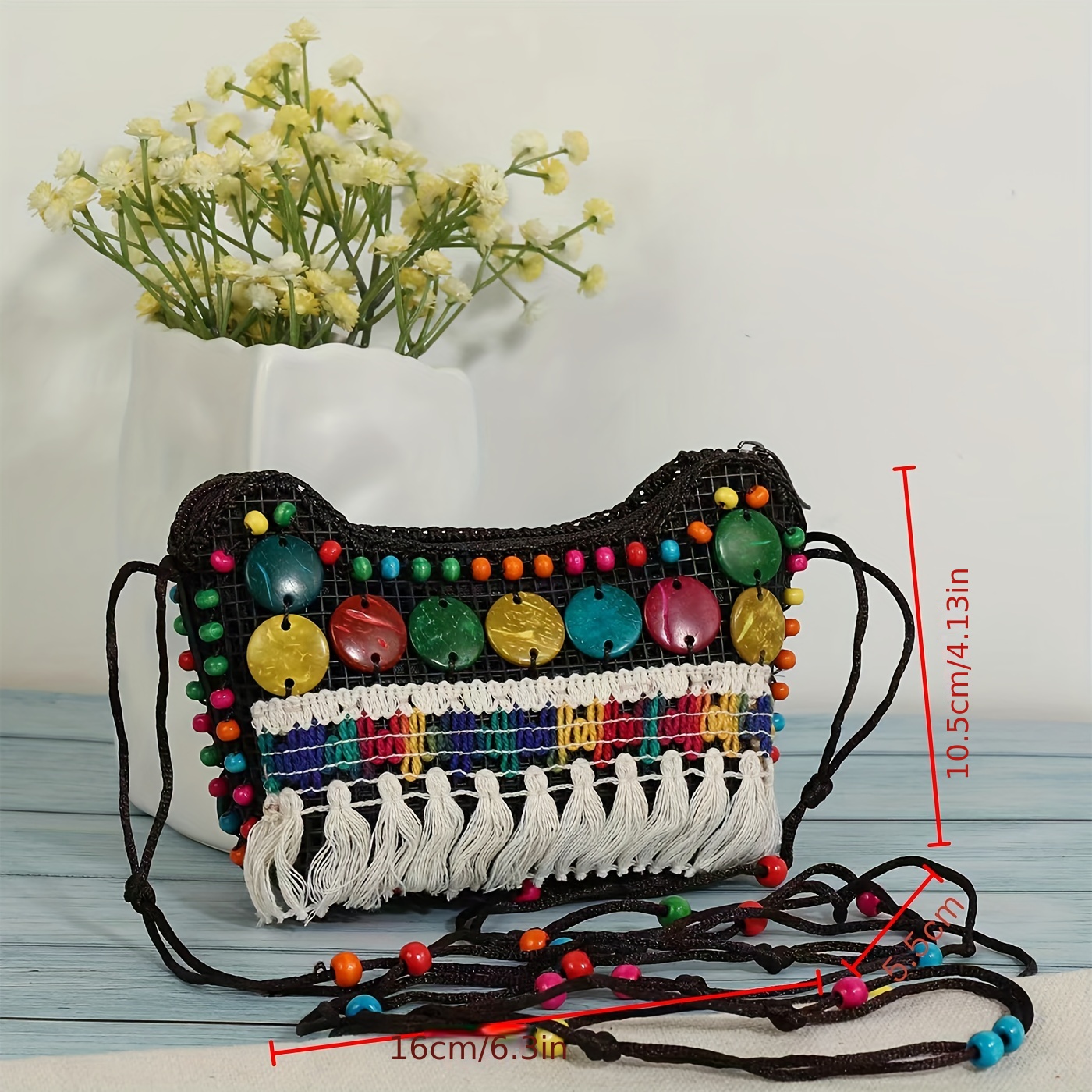 Coconut Shell Beaded Sling Bag Round