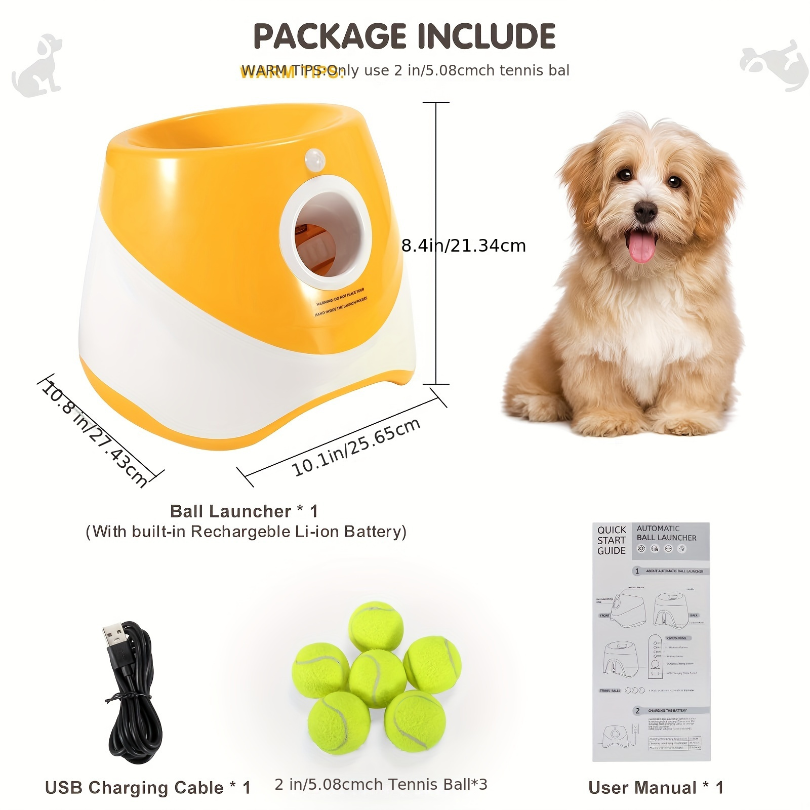 TEMU Automatic Dog Ball Launcher, Interactive Dog Tennis Ball Throwing Machine, Interactive Dog Ball Indoor&outdoor Thrower Distance 10-30ft For Small And Medium Dogs With 6 Tennis Balls