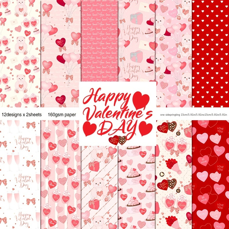 

24 Sheets Valentine's Day Scrapbooking Paper, 6x6 Inch Decorative Card Making Paper, Theme, Journaling, Planner, Origami Background Supplies