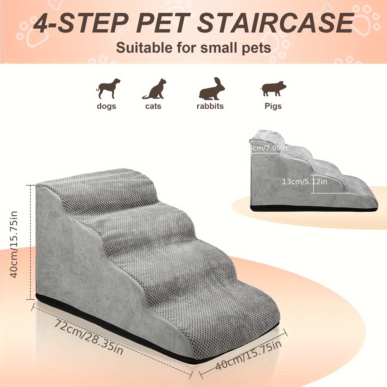 Image of Dog Stairs Dog Cat Dog Steps 3/ Portable Boarding Aid Sponges Grey Dog Stairway Pet Stairs