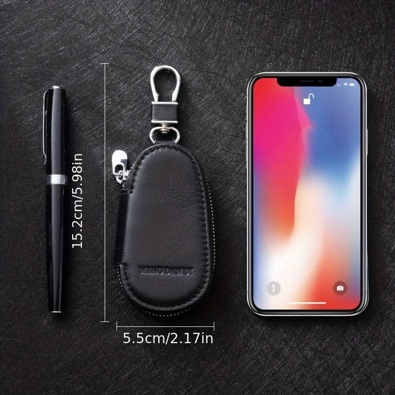 Men's Leather Zipper Key Bag Remote Control Cover