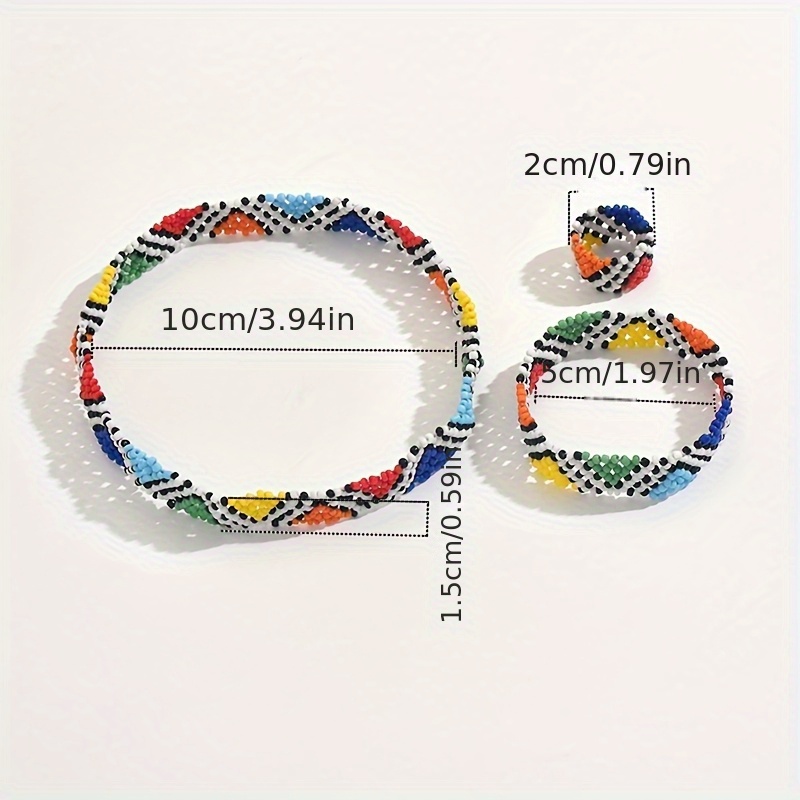 3pcs Bohemian Hand-Woven Bracelet Set, Necklace & Ring Gift