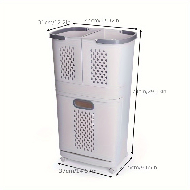Large Modern Laundry Hamper With Storage - Durable Plastic, Space- Design For Bathroom & Home Organization, Storage Bins For Home Organization, Laundry Hampers