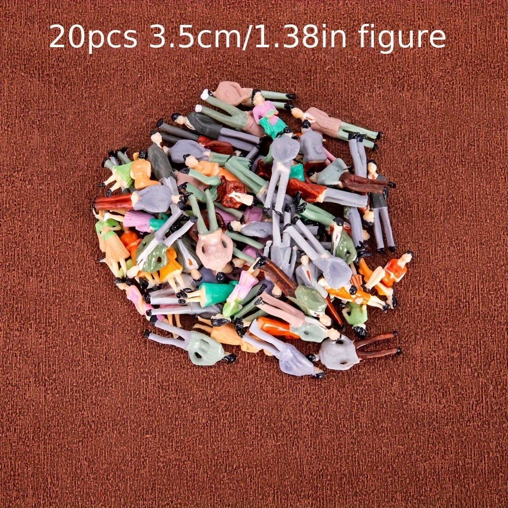 TEMU 20 Pack Abs Plastic Painted Miniature People Figures, 3.5cm Model Train Scenery For Diorama Kits, Sand Table Model Display - Non-toxic, , Enhances Concentration - Suitable For 18+