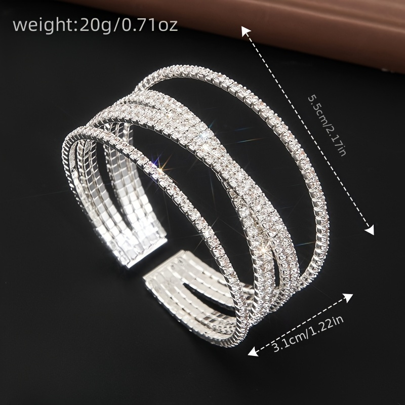 Rhinestone Steel Wide Bracelet Layer Cross Elastic Large Bracelet
