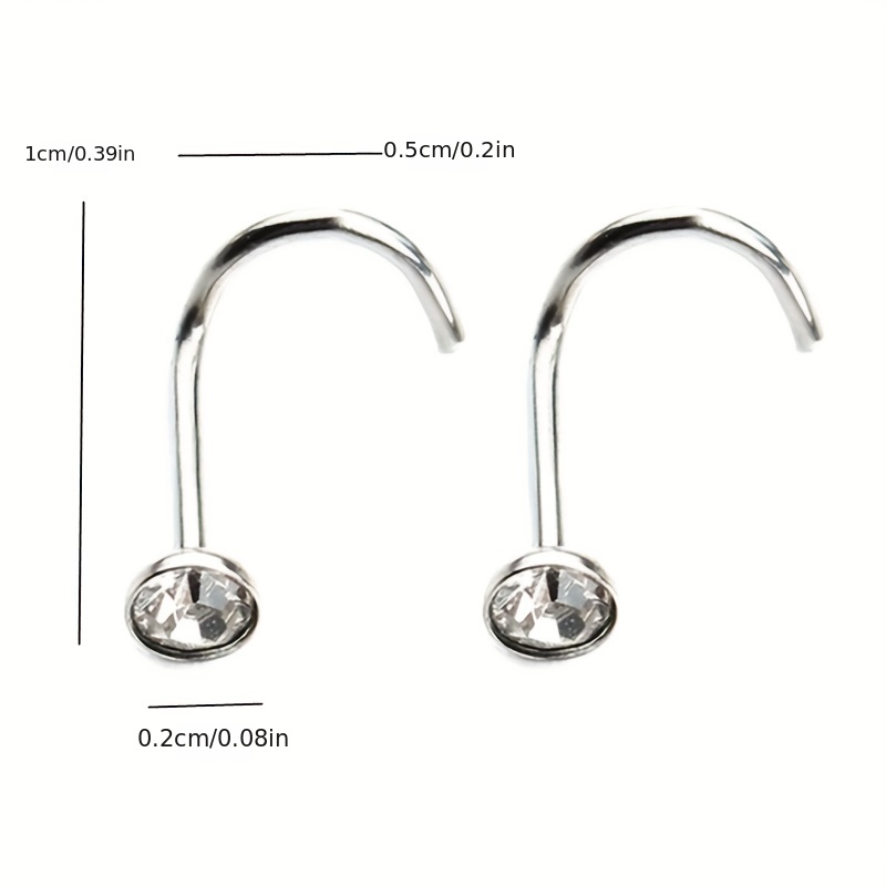 30 Pcs 2mm Rhinestone Nose Screw Ring Piercing Studs, Unisex