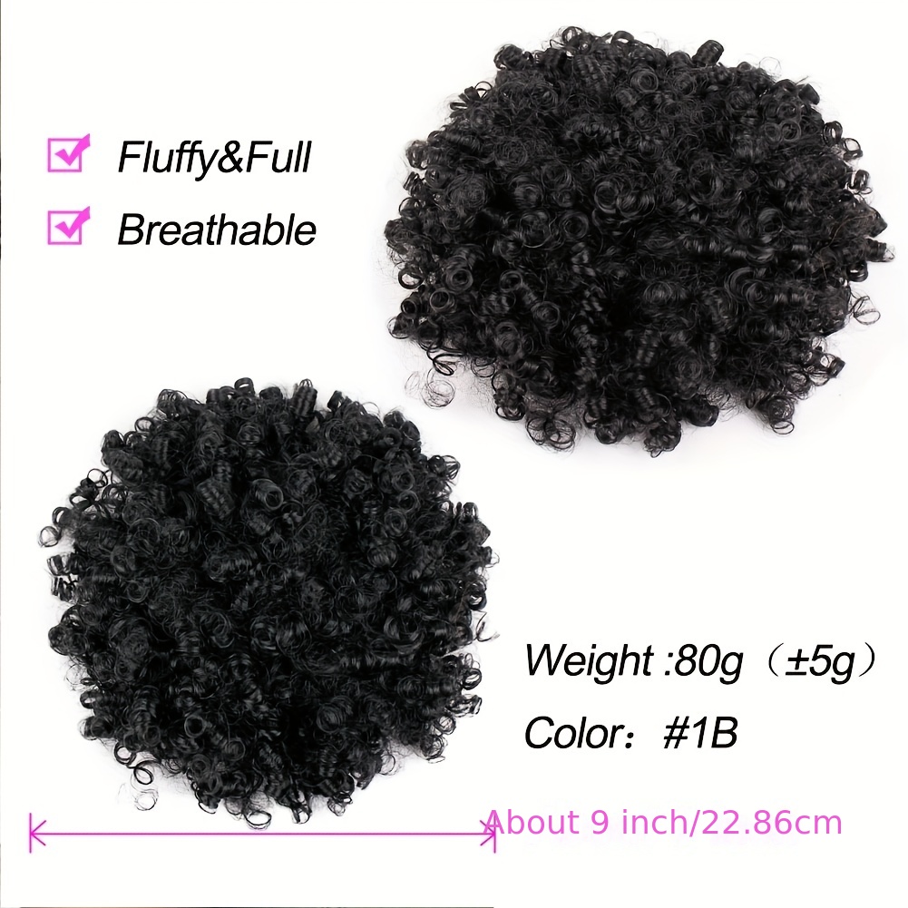 Kinky Curly Afro Puff Ponytail Hair Extension 1B 2