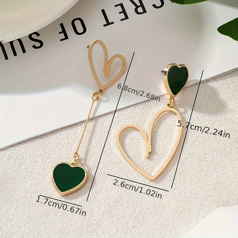 Double Heart Asymmetric Dangle Earrings Alloy Jewelry Gift