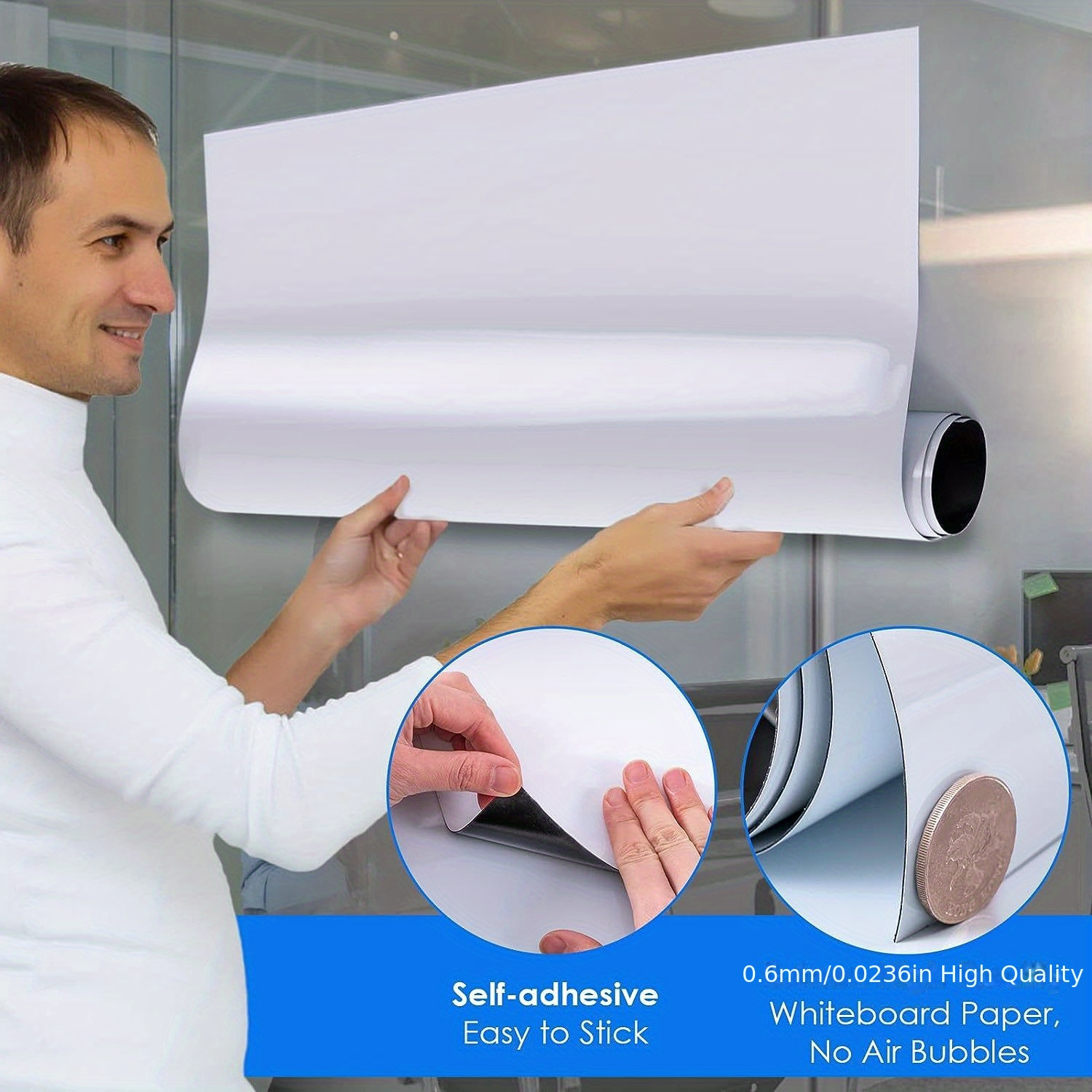 Rouleau De Papier Tableau Blanc Magnétique, 60x120cm Auto-adhésif, Feuilles  De Tableau Blanc Collantes Sur Le