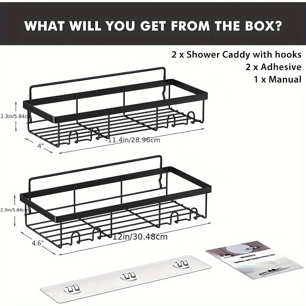 Shower Caddy Shelf Organizer Rack, Self Adhesive Black Bathroom Shelves  Basket, Home Farmhouse Wall Inside Organization And Storage Decor Rv