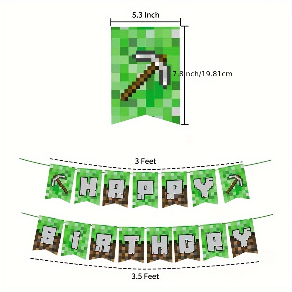 Minecraft Pull Flag Globo Pastel Insertar Conjunto Pixel Juego Tema  Decoración Fiesta de Cumpleaños Feliz Sencillez