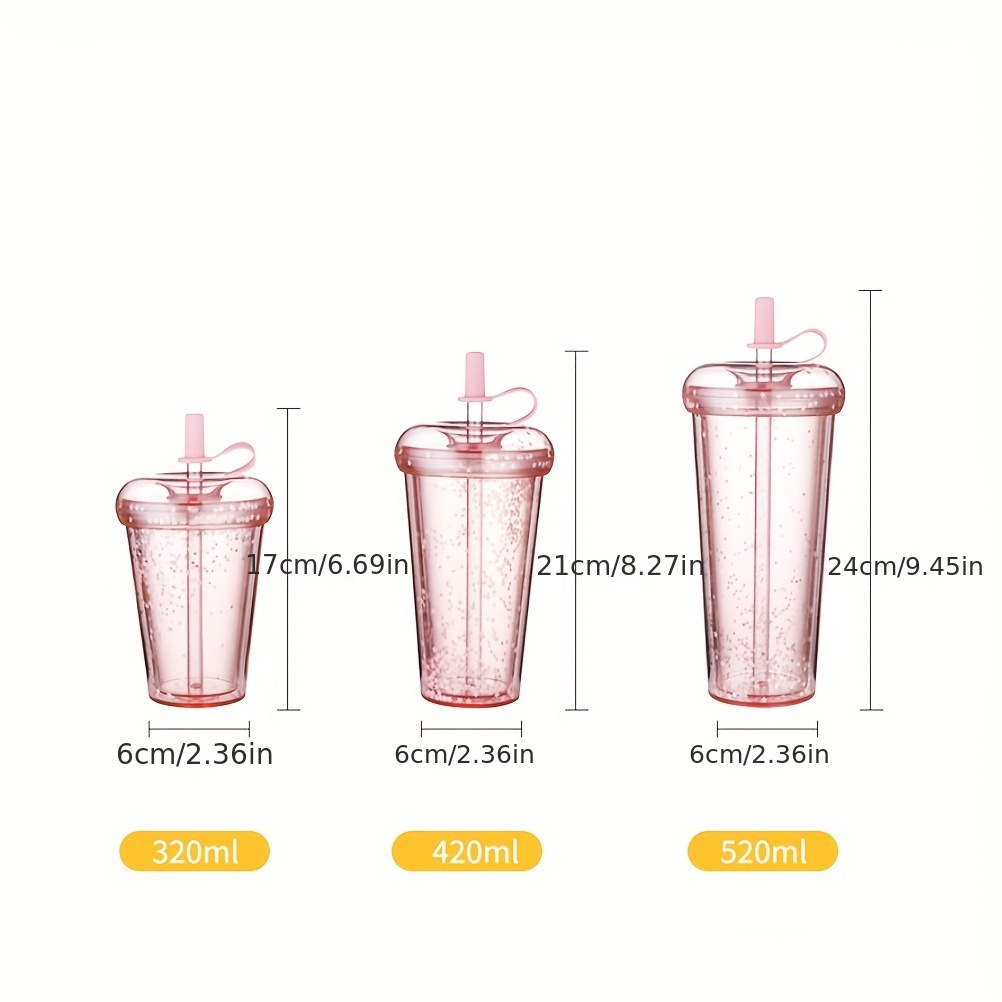 520ML Glitter Water Bottle Double Layer Tumbler with straw Water