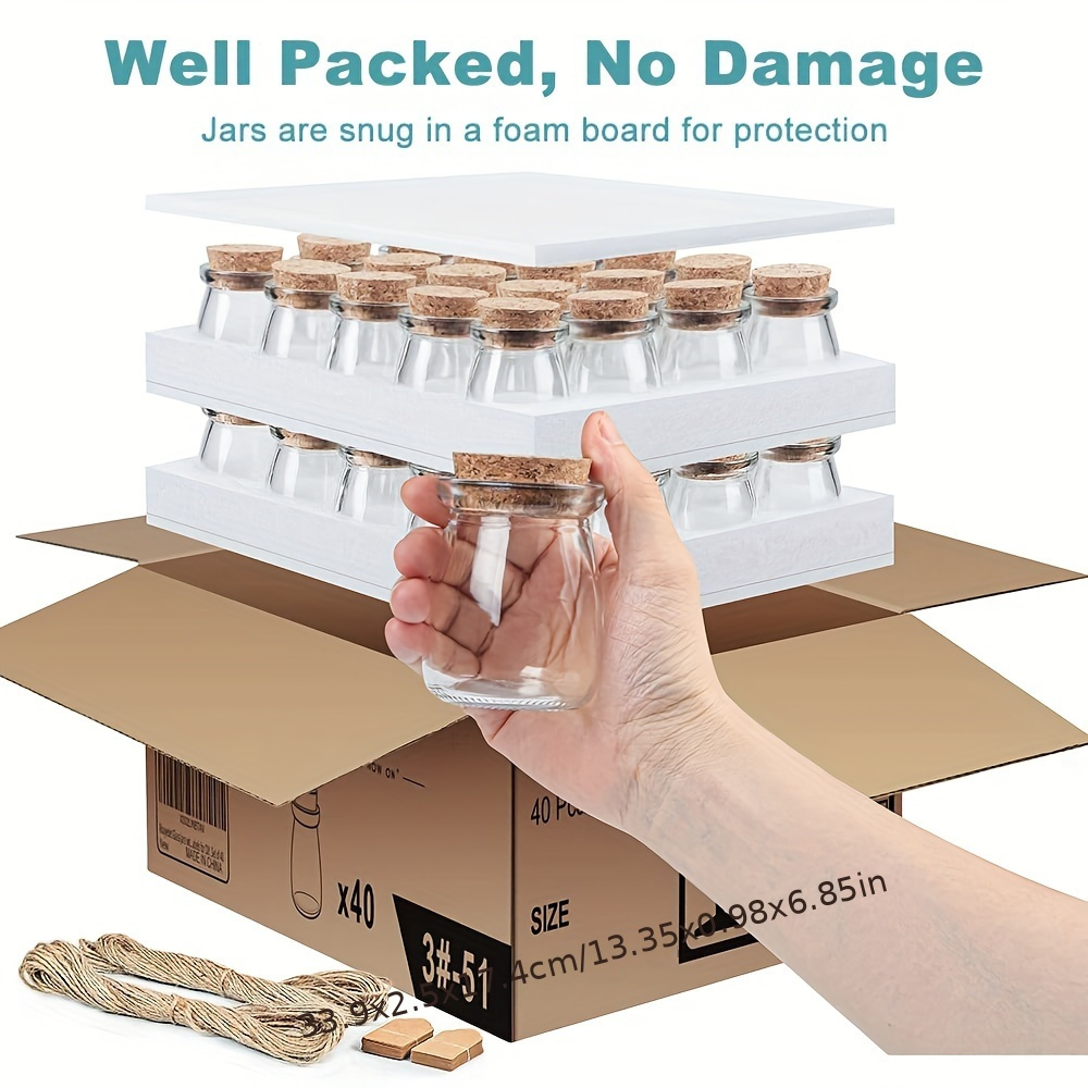 40pcs small glass jar with wooden stopper lid 3 4 oz yogurt pudding jar candy storage glass container   and rope suitable for wedding party gifts