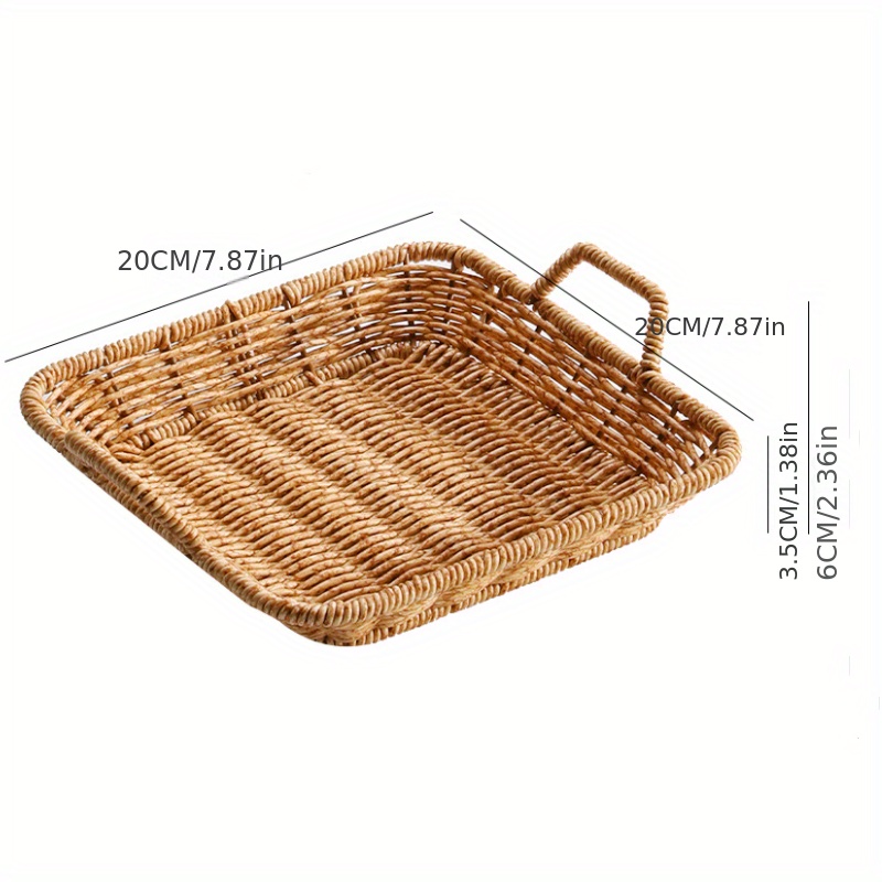 Big Square Rattan Basket Tray With Handles Kitchen Organizer -  in 2023
