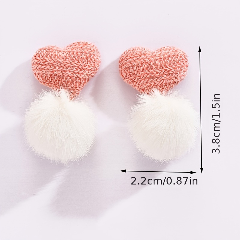 Heart Shaped Pink Earrings with Pom Pom