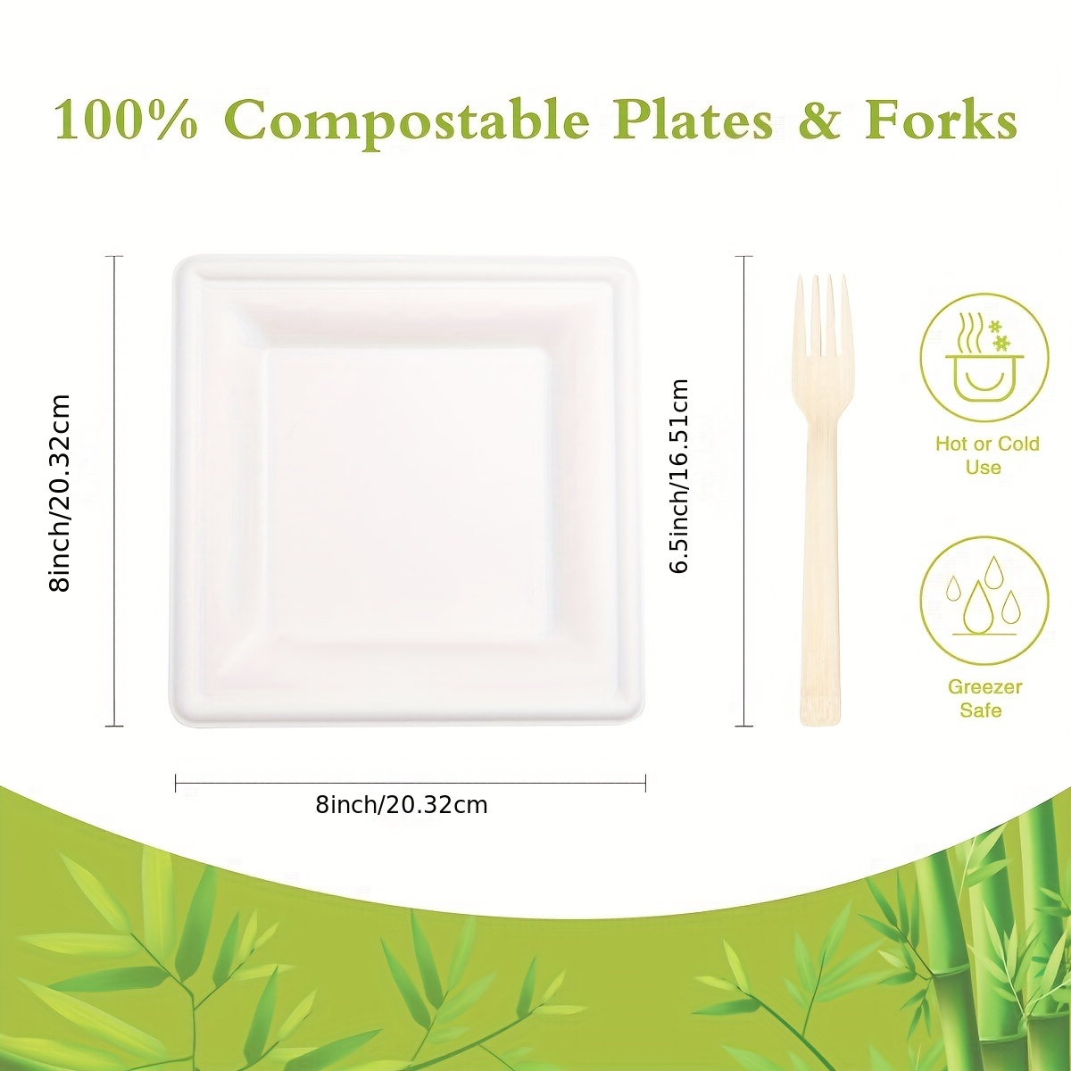 Biodegradable Paper Plates With Bamboo Forks 7 - Temu
