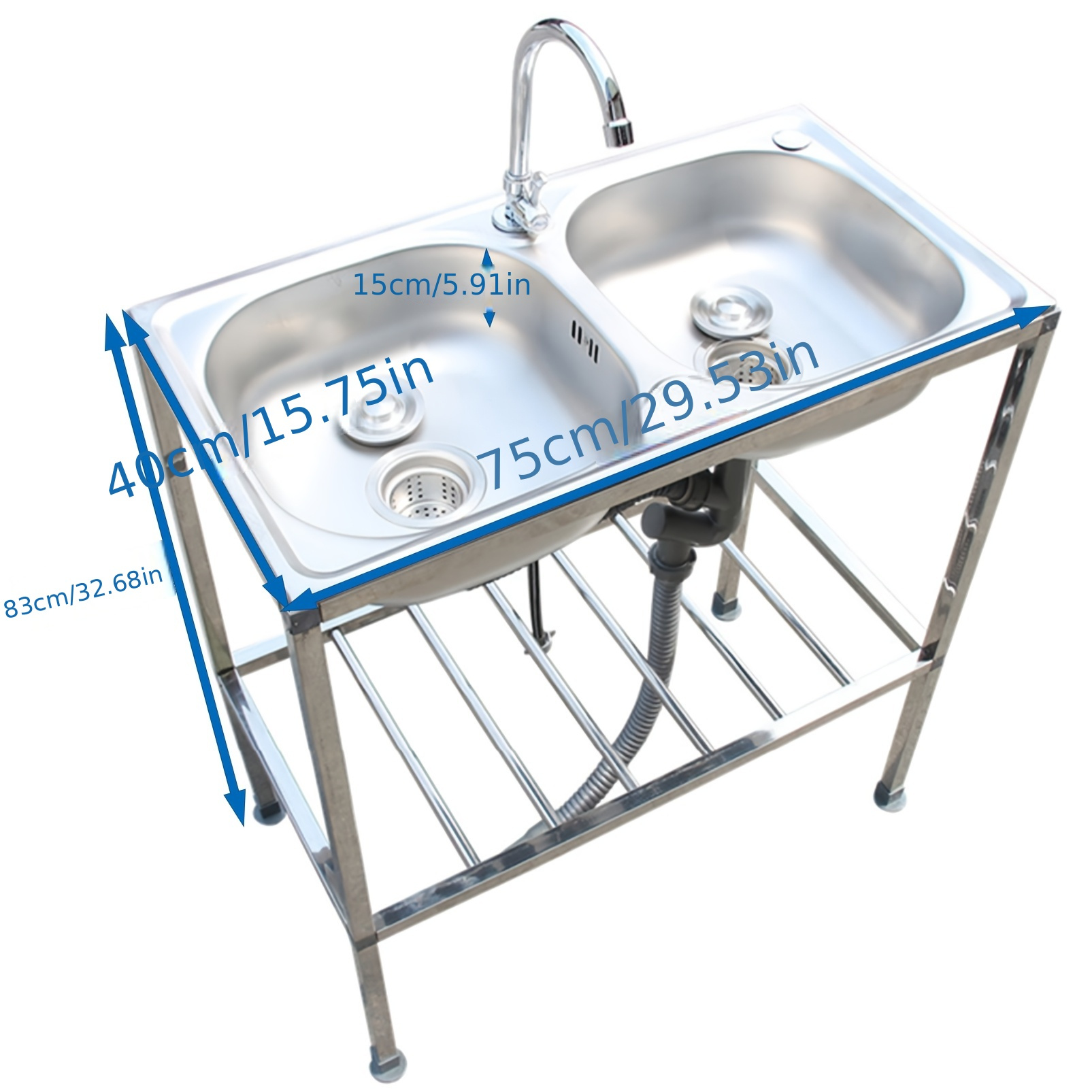E-shop DIMENSIONEN: 75X40X83Cm Unabhängiges Waschbecken, Doppelwaschbecken, Waschbecken für Badezimmer, Waschbecken mit Warm- und Kaltwasserhahn, Ideal