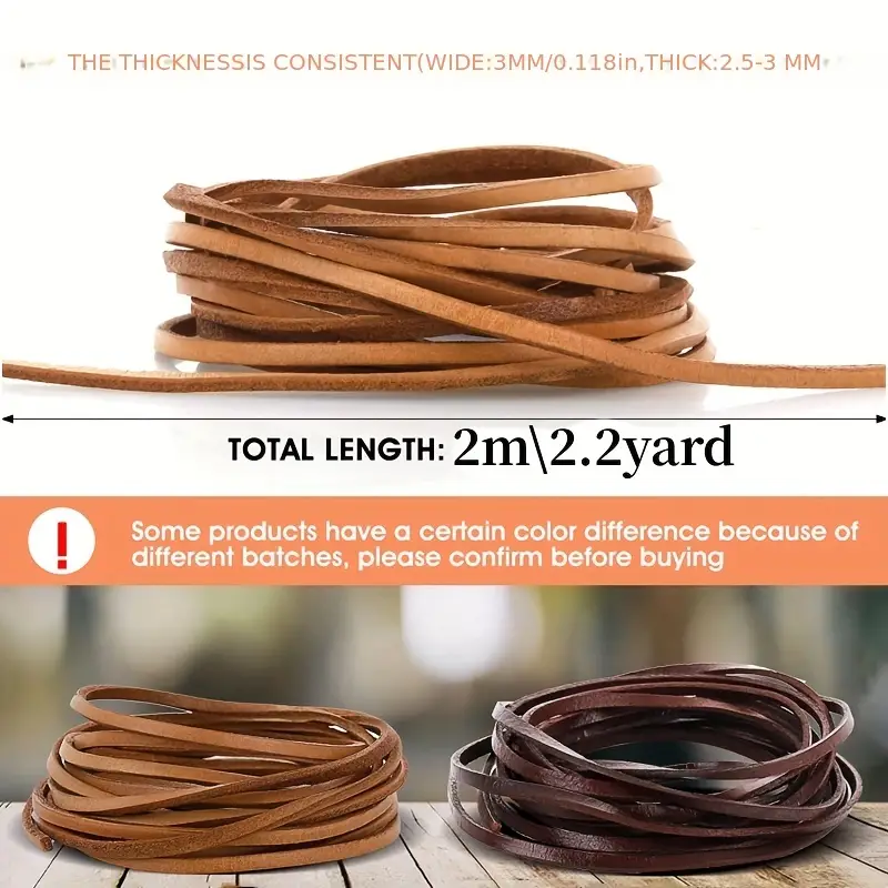 2.2 Yards Flat Leather Cord Natural Leather Lacing - Temu