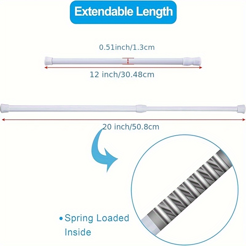 Image of 1 Pack Of 6pcs Telescopic Rods, 30-50cm, 40-70cm Extension Rods, No Drilling Required, Rust-proof Spring, Adjustable Extension Rod, Suitable For Cabinet, Kitchen, Cupboard, Wardrobe, Bookshelf (white)