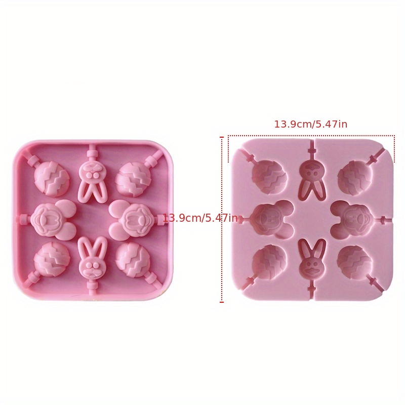 SHANPIN 2 Pack Easter Lollipop Silicone Candy Mold Silicon Chocolate Lollipop Moulds 8 Cavity Bunny Egg Moulds Including 80 Lollipop Sticks+100 Pcs Candy