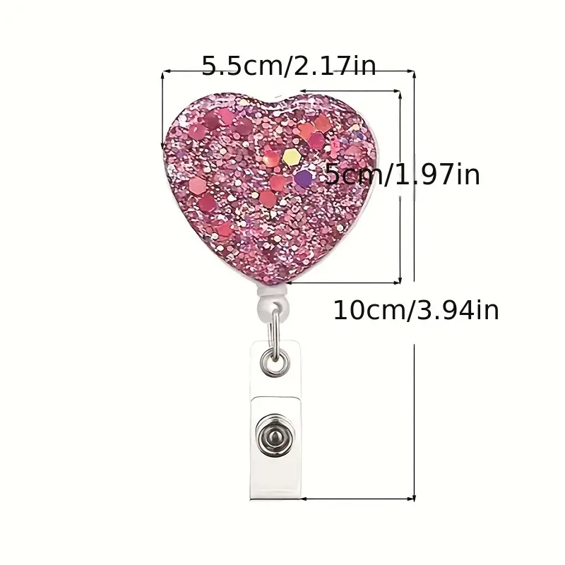 1pc Glitter Heart Resin Sequins Nurse Badge Reel ID Badge Holder Retractable Valentines Day Gfit for Doctor Nurse Charm Gift for Her,Name Badge