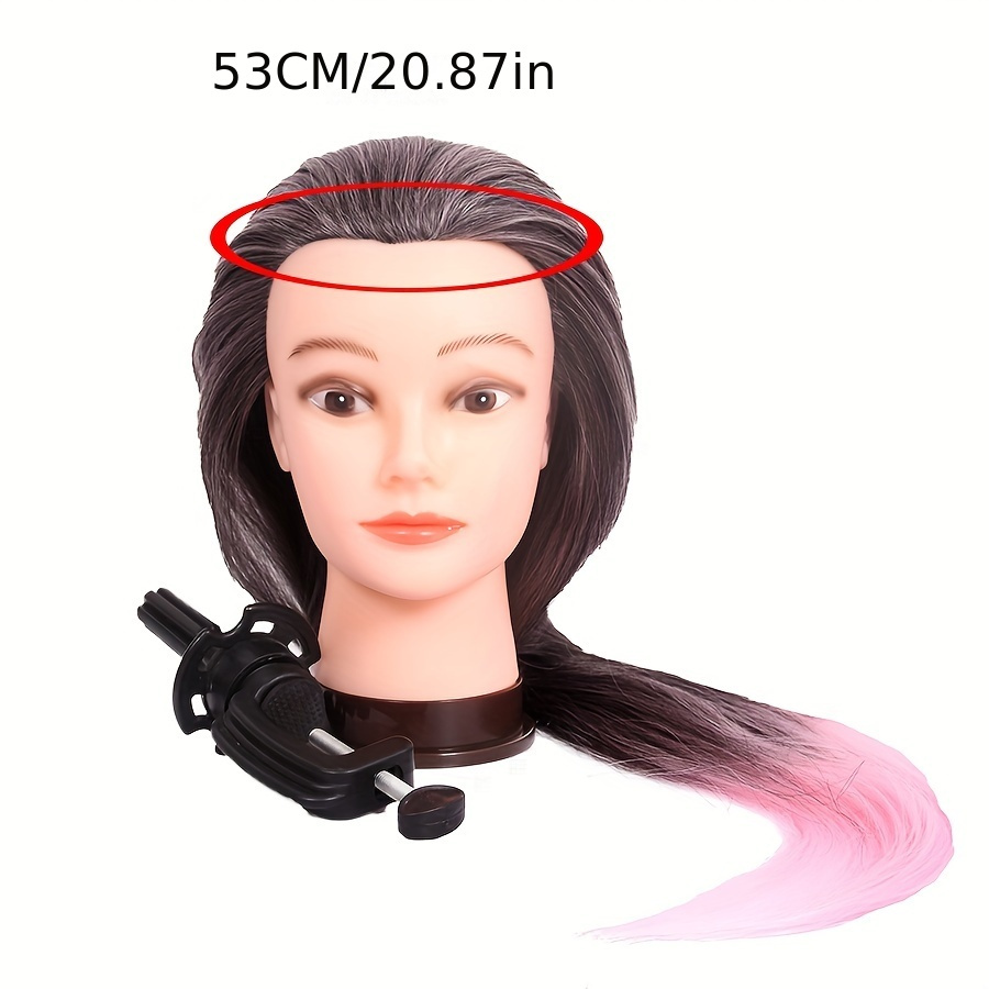 

28" Pink Ombre Mannequin Head With Clips - Adult Synthetic Fiber Hairdresser Training Doll, Includes Braids & Accessories Set