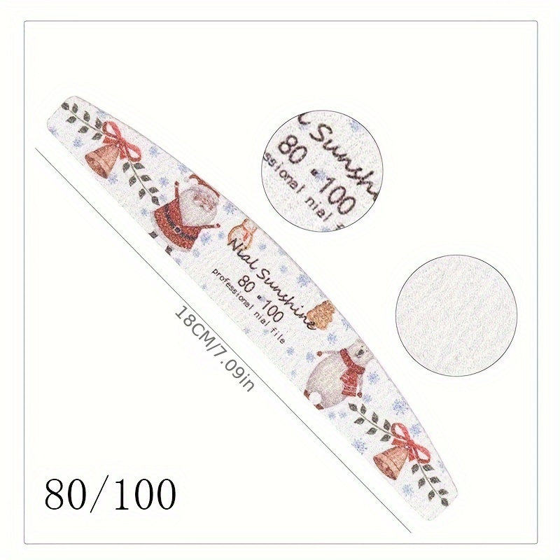 Julianna Beauty Christmas Nail Files And Buffers Set - Unscented Professional Manicure Tools, Mixed 80/100/150/180/240, Half-moon Design Emery Boards For Nails, Bulk Pack