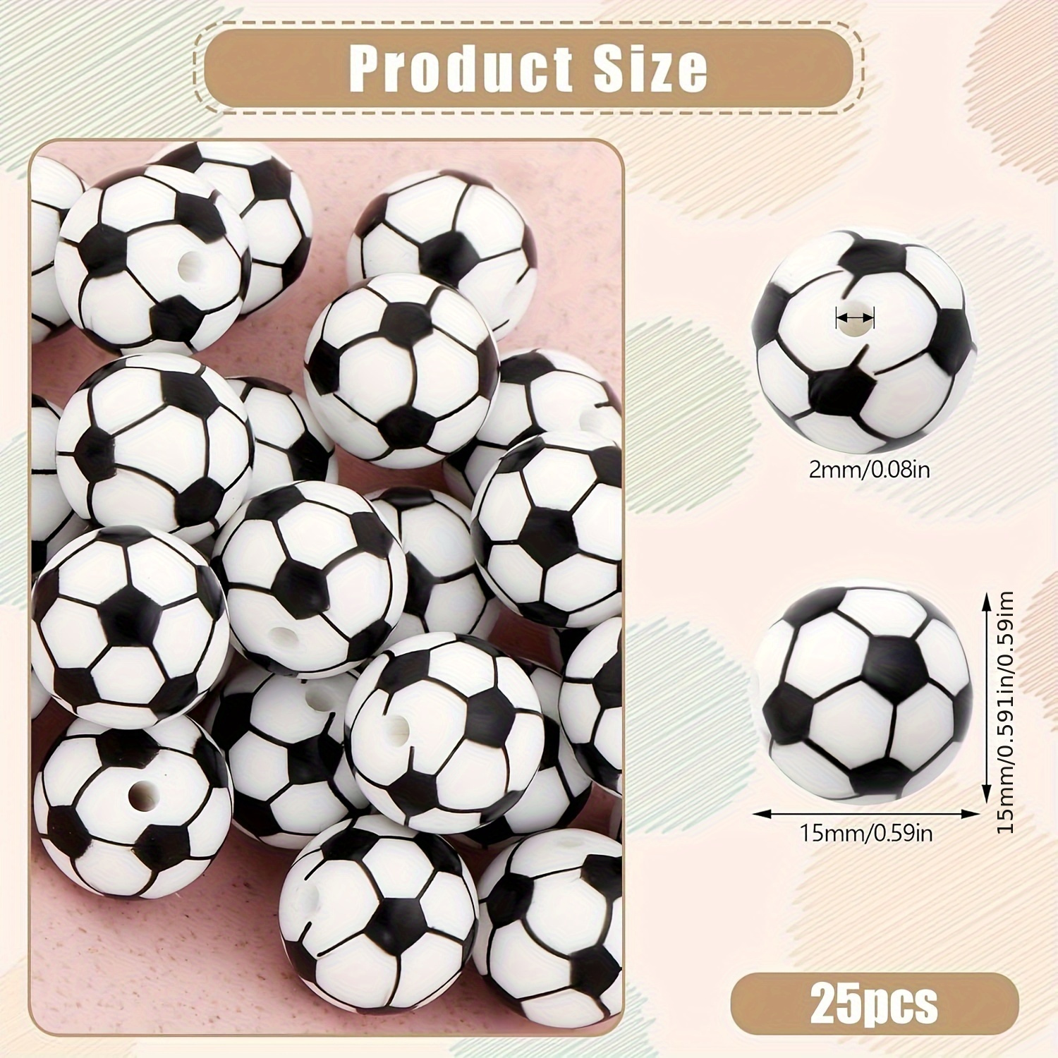Image of 25 Silicone Beads For Pens, 15mm Silicone Beads For Keychain Making, Loose Soccer Beads For Craft Lanyard Necklace Jewelry Diy