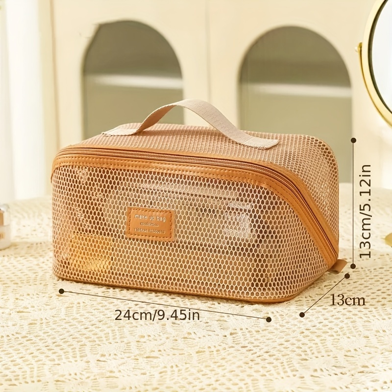 TEMU 1pc, Breathable Mesh Multi-compartment Cosmetic Storage Bag, Portable Large Capacity Makeup Bag, Toiletry Bag, Women's Travel Essential Multifunctional Organizer, Affordable Makeup Bag