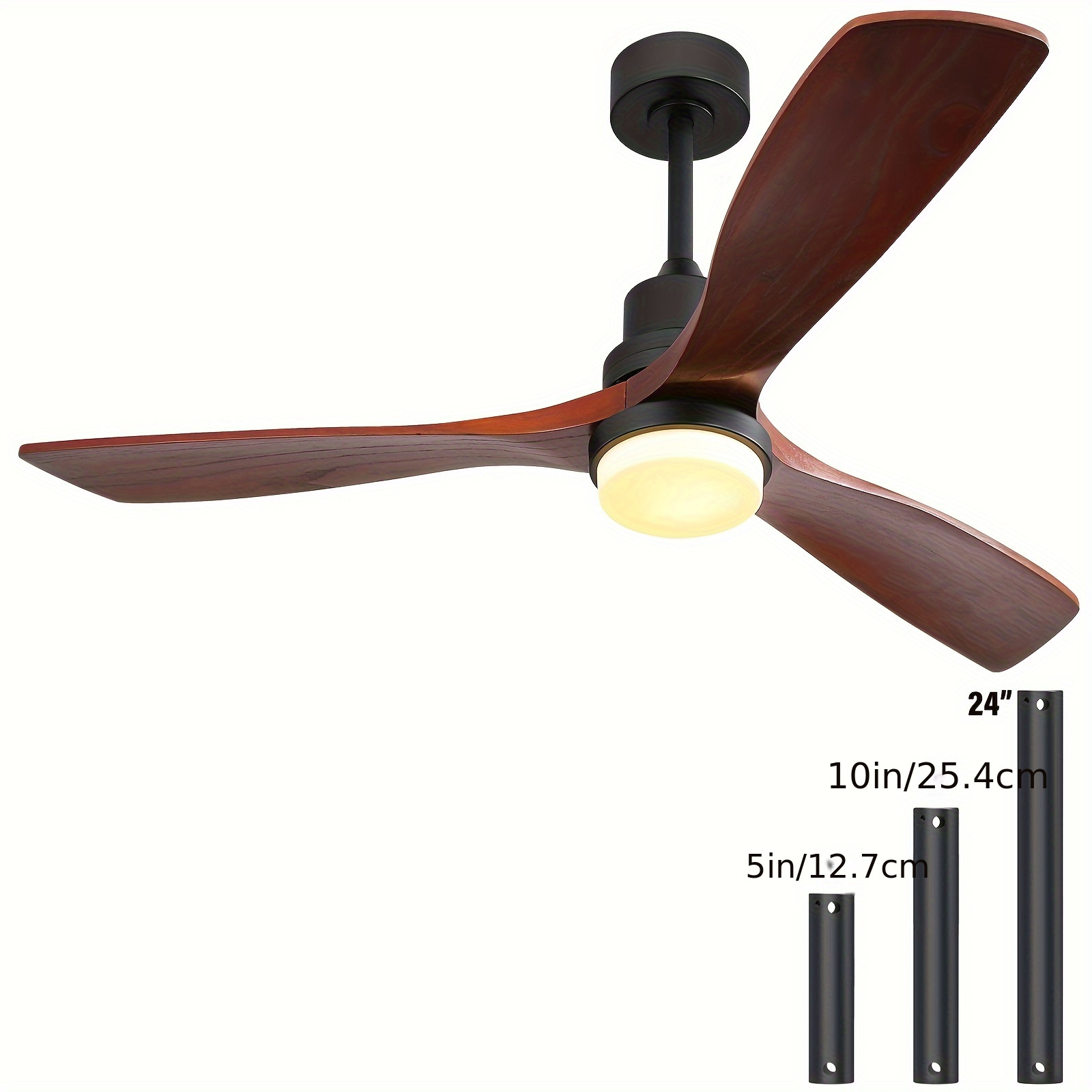 

52" Ceiling Fans With Lights Remote Control, Indoor Outdoor Modern Wood Ceiling Fan With 6 Speeds, Quieter&revisiable Dc Motor, Brown Blades&black Downrod