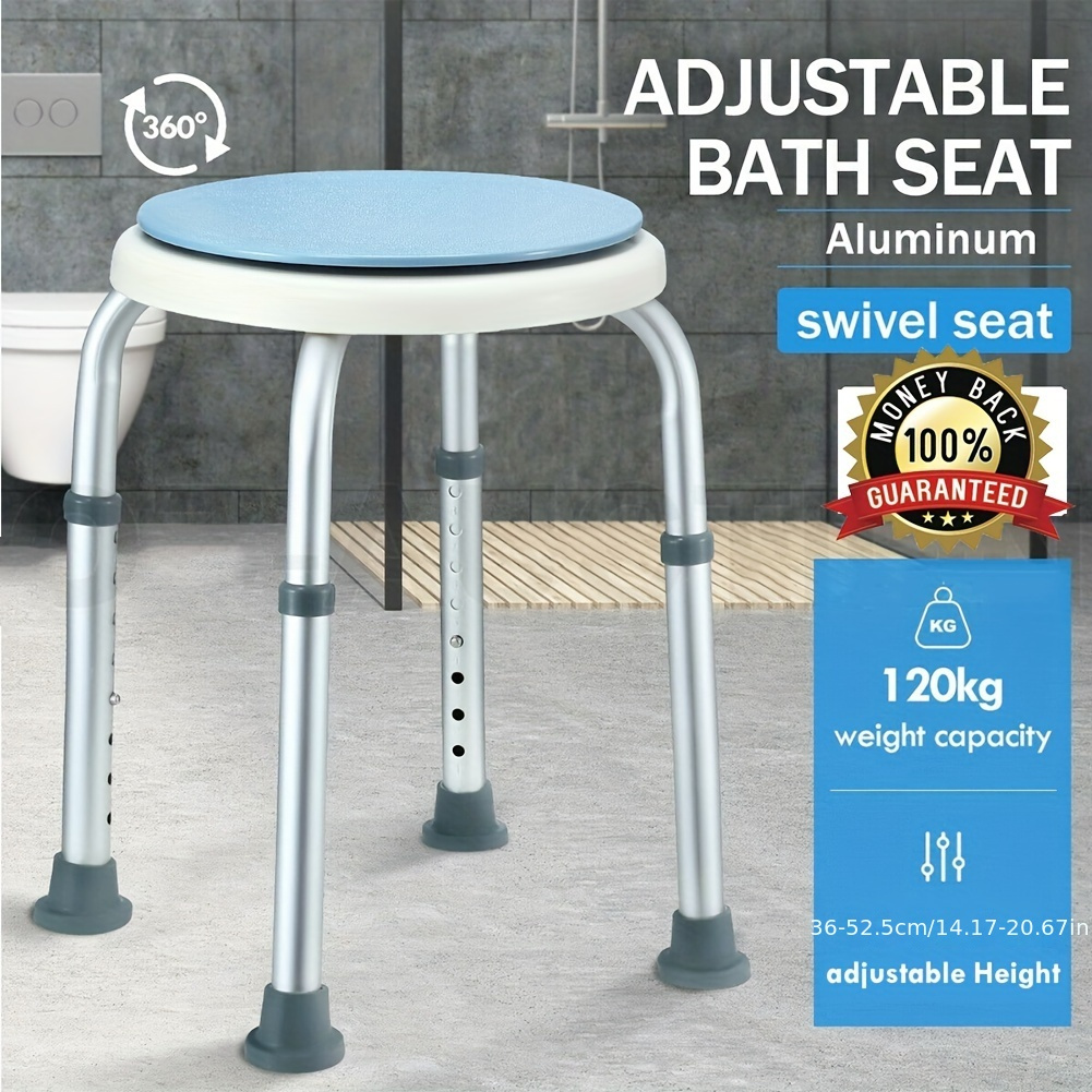 Adjustable Round Bath Shower Stool Aluminum Alloy Swivelling Seat 360°Rotating Safety Seat 35-50cm/ 13.8 - 19.7inch Heigh