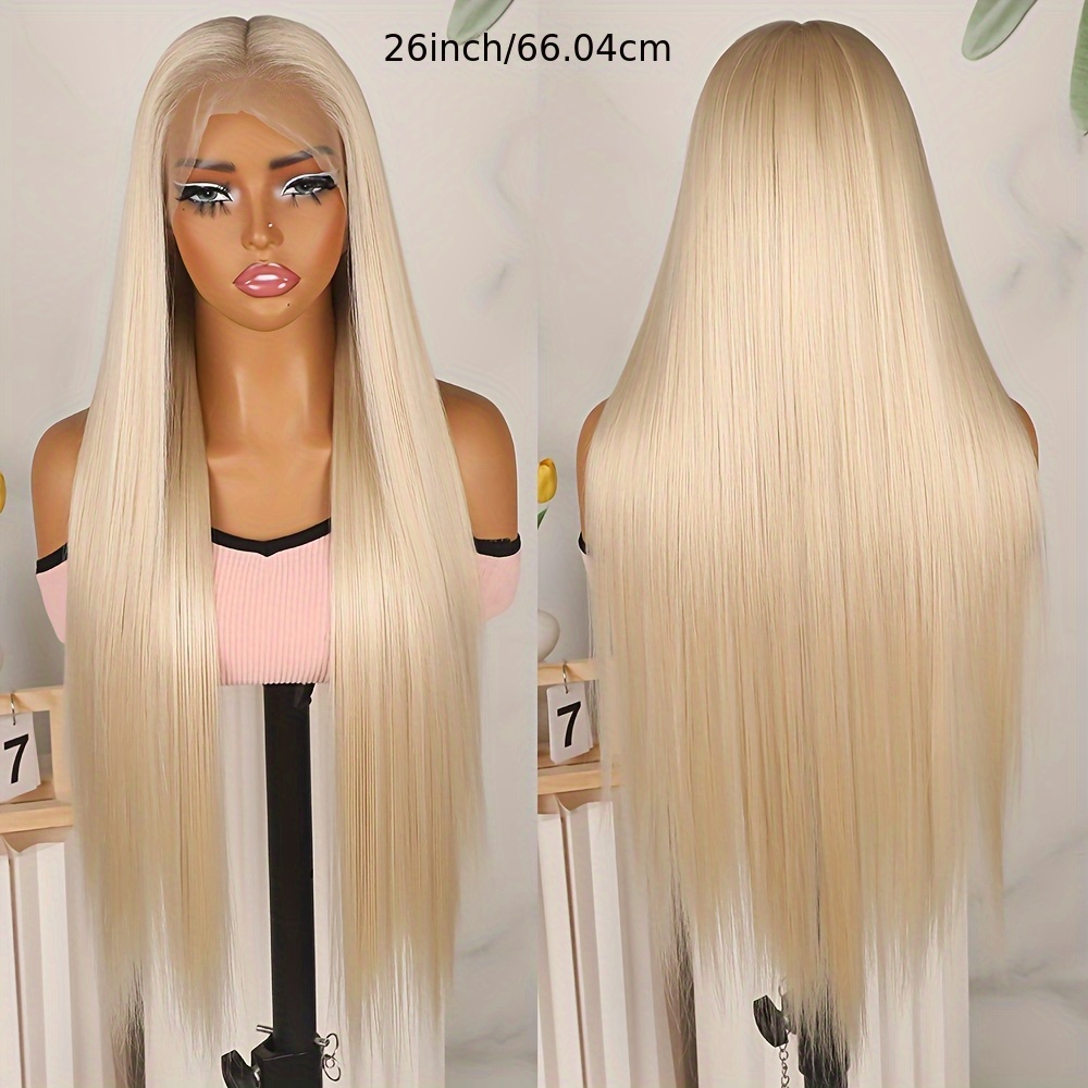 glueless full lace wig light ash blonde 26 inch long - Temu display picture 1