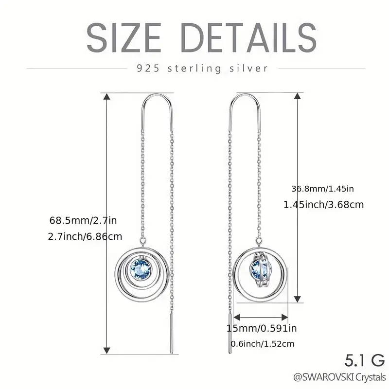 s925 sterling silvery march birthstone long dangle drop earrings artificial crystal birthday jewelry gifts for women Product details 4