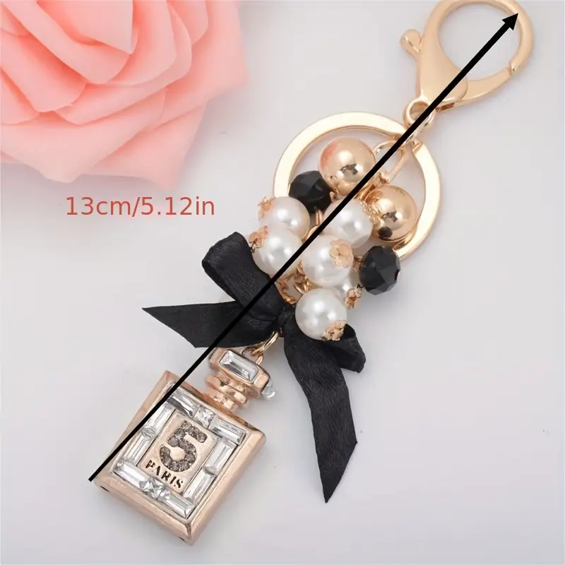 PERFUME & PEARL BAG CHARM W/ROSE BOW PERFUME & PEARL BAG CHARM W/ROSE BOW