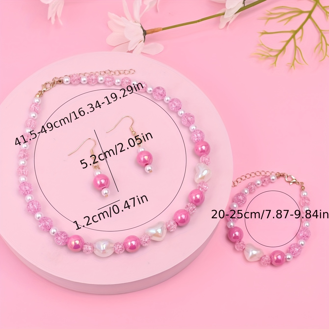 4pcs Earrings + Necklace + Bracelet Coquette Style Jewelry Set Made Of Pink  Beads Match Daily Outfits Sweet Gift For Female