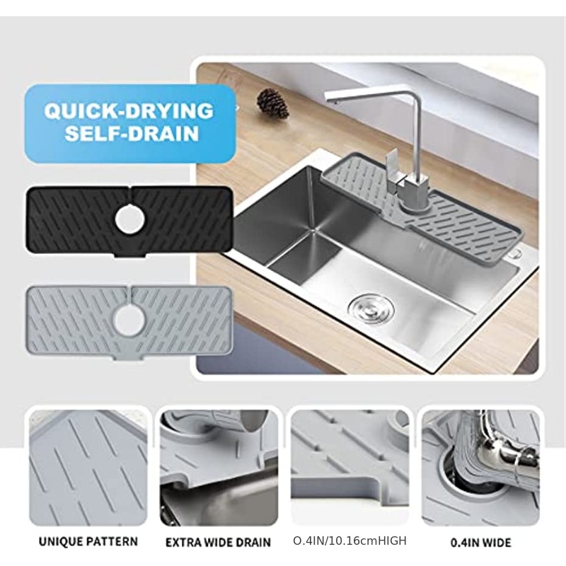 Silicone Kitchen Sink Mats Double Drain Mats for Kitchen Bathroom Farmhouse  RV Kitchen Sink Accessories(Gray,1Pcs) 