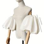 pair of nude sheer sleeve covers bridal dress accessories with satin arm bubble sleeves ruffle 2 elastic short sets for bridesmaids womens minimalist solid color polyester weddings evening parties special occasions formal gown sleeves ideal gift