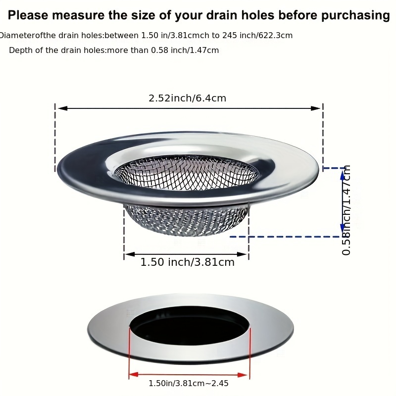 2 PCS Stainless Steel Bathtub Drain Strainers,Fit for 1.65-3.0 Drain Hole