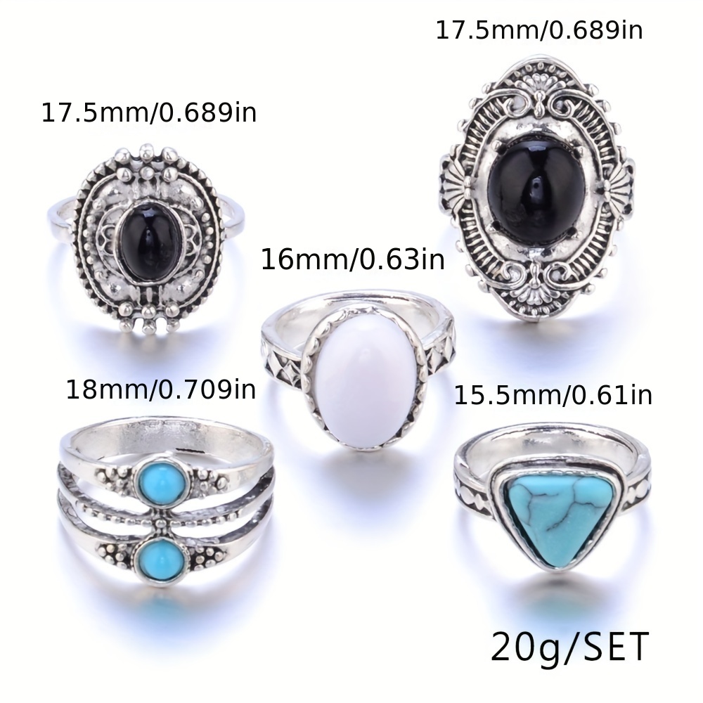5pcs Boho Style Stacking Rings Inlaid Turquoise