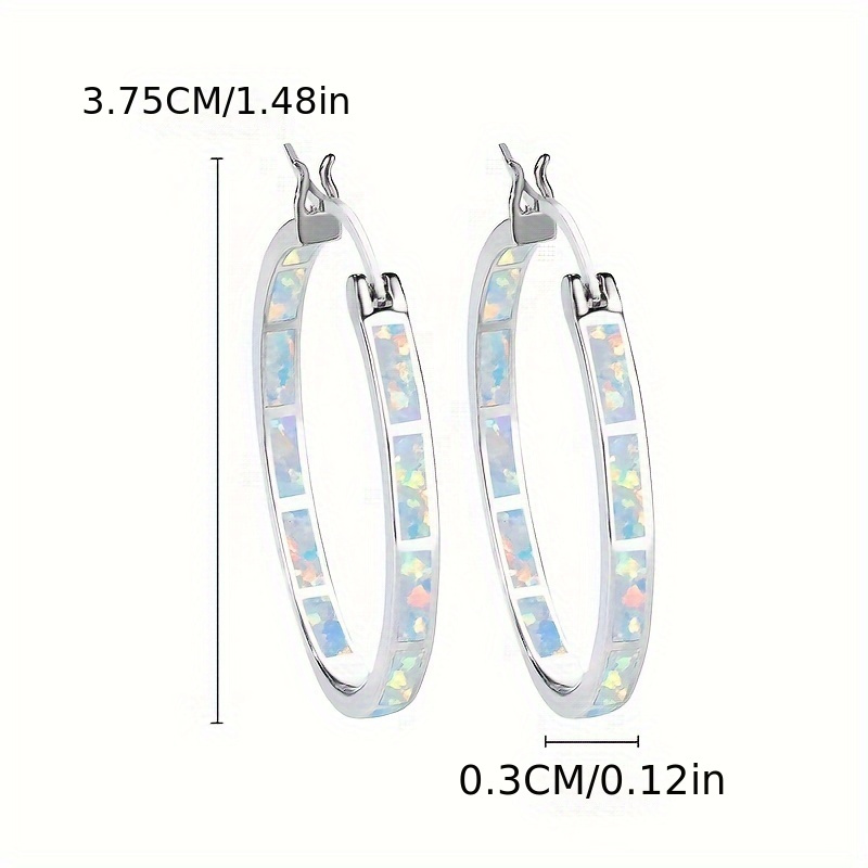 Boho Style 925 Silver Plated Hoop Earrings with Opal Inlay Half Hoop